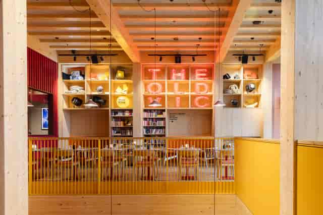 Backstage Bar & Cafe at The Old Vic: timber networking space for corporate events and meetings.