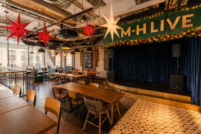 Market Halls Paddington venue for corporate events and holiday parties with stage and AV setup.