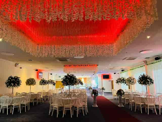 Assembly Hall ballroom with floral ceiling, ideal for luxury wedding or gala event venue.