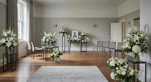 Minimalist memorial setup at The Gallery, Moseley Community Hub for intimate funeral event hire.