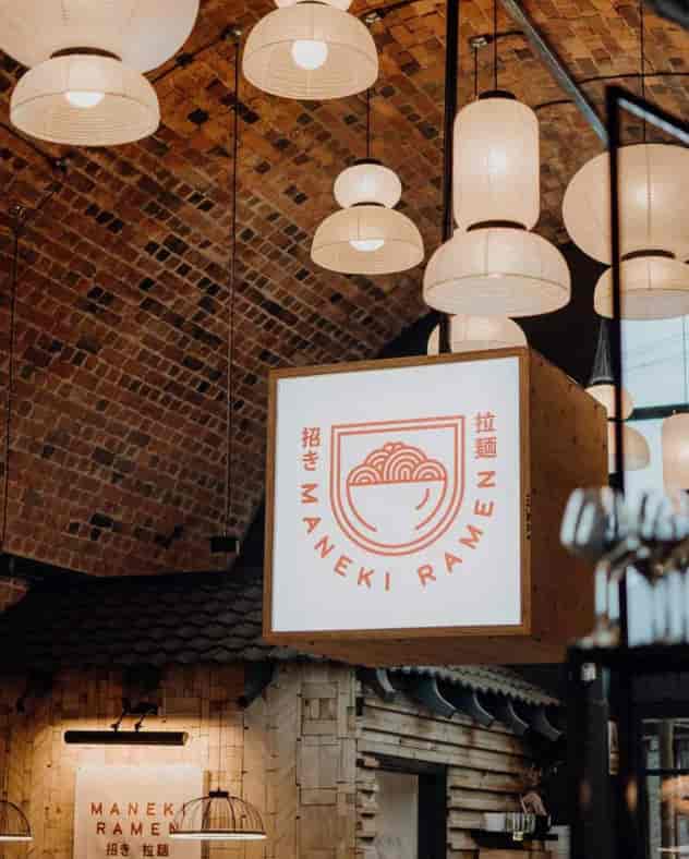 Maneki Ramen Birmingham venue with exposed brick, ideal for corporate dinners and networking events.