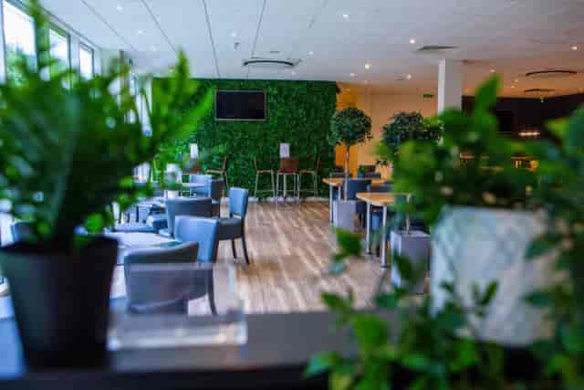 Modern Sherwoods function room with biophilic design for networking and business meetings.