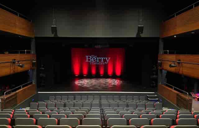 Main Auditorium at The Berry Theatre: intimate proscenium venue for keynote presentations.