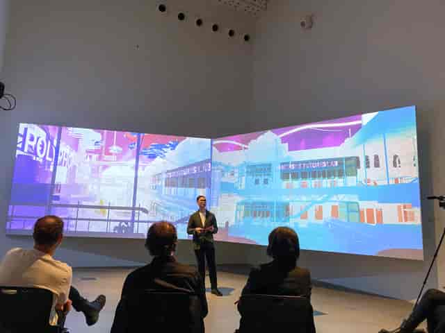Myers Studio LED screen for immersive tech presentations and corporate brand storytelling.