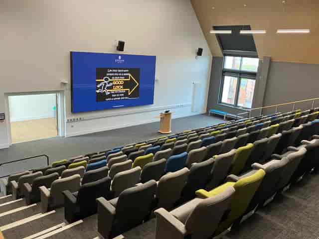 Modern tiered lecture theatre at Myers Studio, Epsom Playhouse for corporate training and seminars.
