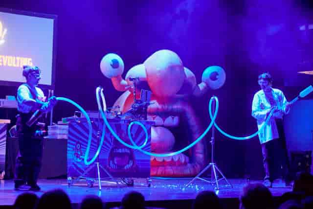 Interactive stage show with oversized inflatables in Chequer Mead Room 2 for corporate events.