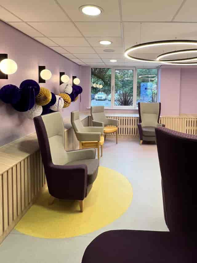 Modern breakout room at Solihull Hospital Education Centre for networking and corporate events.