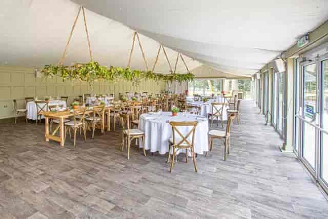 Hogarths Solihull marquee event space with greenery for weddings and corporate luncheons.