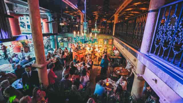 Jaloux venue interior with eclectic decor, perfect for corporate mixers and evening receptions.