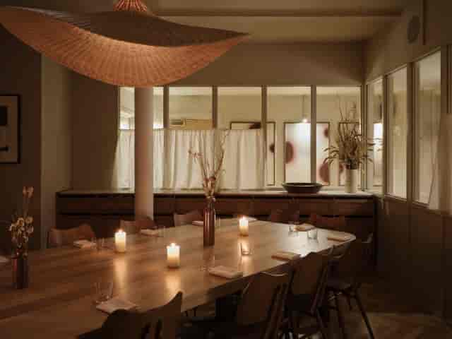 Private dining room at Morchella with minimalist decor for board meetings and networking dinners.