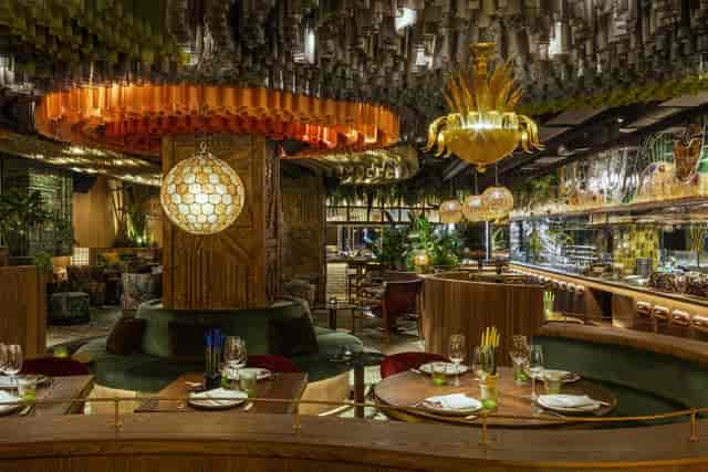 Morchella restaurant venue with ambient lighting for VIP dinners and executive networking events.