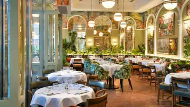 Upscale Morchella restaurant space for corporate dinners and networking events.