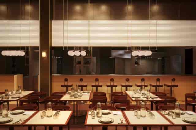 Modern restaurant venue for corporate events and upscale group dining in Morchella.