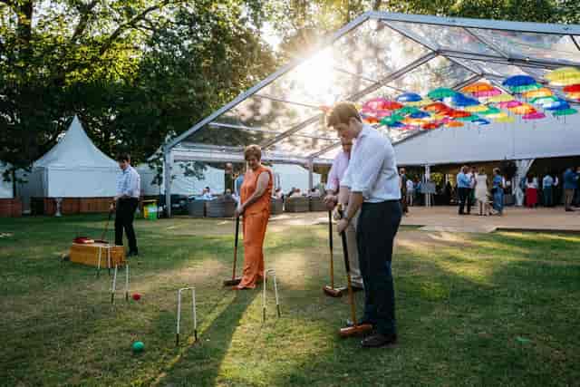 Outdoor marquee venue at Docklands Sailing & Watersports Centre for corporate team building events.