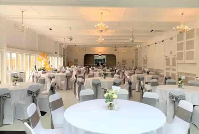 The Function Bar banquet hall at Club Langley set for a wedding reception.