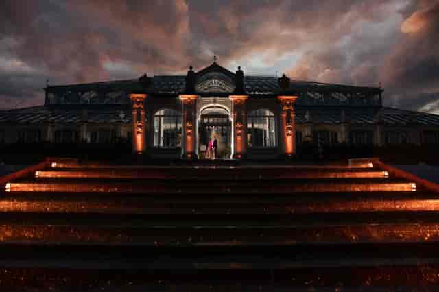 Club Langley Banqueting Hall with dramatic lighting for luxury gala or grand event venue.