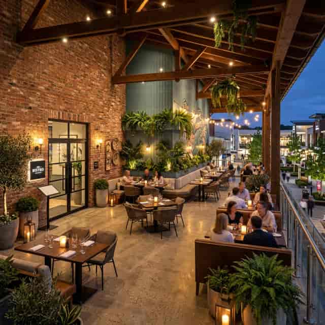 Outdoor rooftop terrace with modular patio seating for corporate happy hours and networking events.