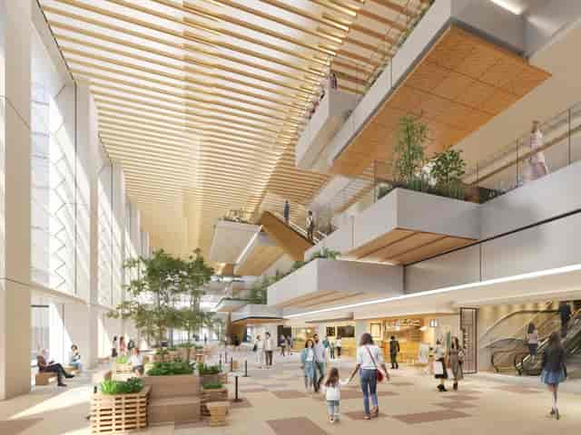Skyline Presentation Hall atrium: bright, multi-level event space for networking and brand events.