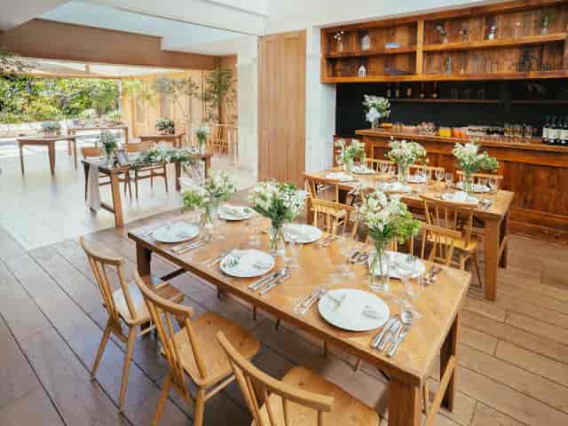 Rustic-chic Courtyard Bar lounge with wood decor for boutique wedding or corporate reception.