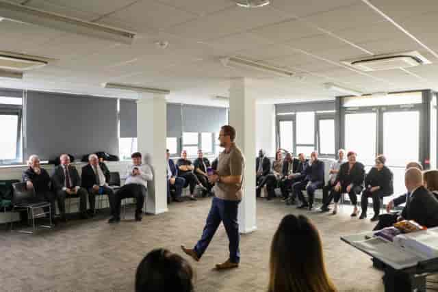 U-shaped meeting layout in Studio 1, CFC Studio with obstructive pillars for corporate events.
