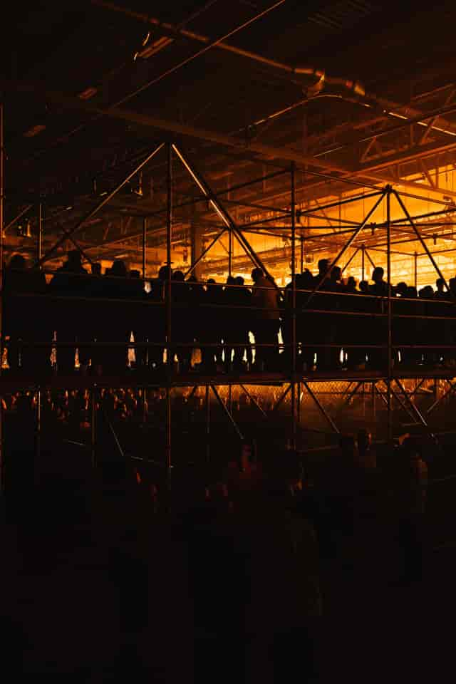 Industrial staging structure for Pillow Talk event at W London, high-capacity event production.