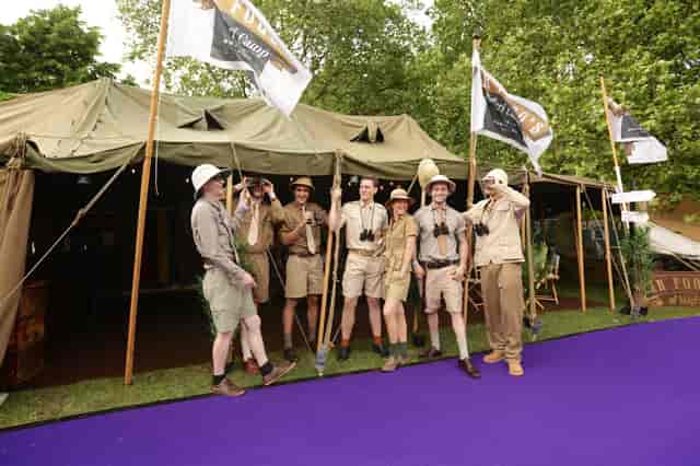 Immersive Mr Fogg’s Games Parlour tent for corporate team-building events.