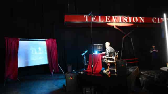 Studio 101 production stage with lighting rig for hybrid events and professional broadcasts.