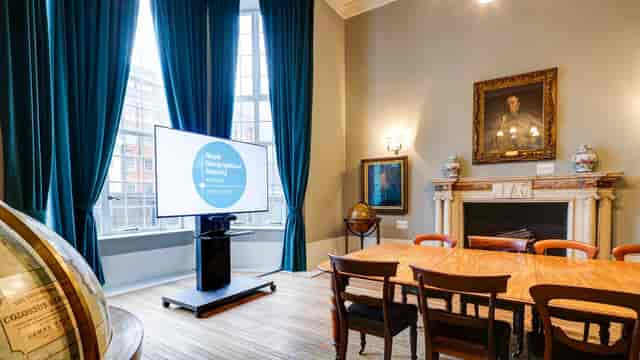 Heritage boardroom with modern AV for corporate meetings and prestige events.