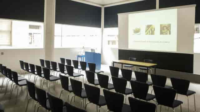 Modern seminar room at Kings Hall College for professional conferences and educational workshops.