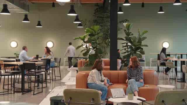 Modern Kings Hall College workshop room with biophilic design for collaborative events.