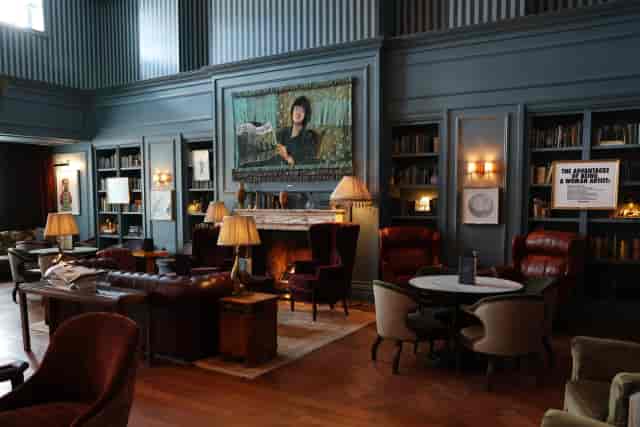 Main Restaurant at The Whippet Inn with fireplace for executive retreats and VIP networking events.