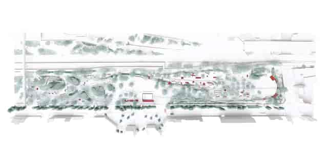 Modular Pavilions at Gare Maritime featuring linear site plan for outdoor event activations.