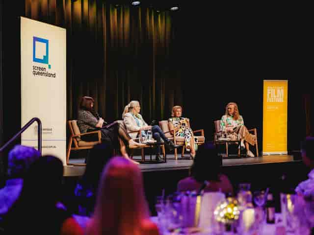 Panel discussion setup at Gold Coast Convention Centre for corporate meetings and event hire.