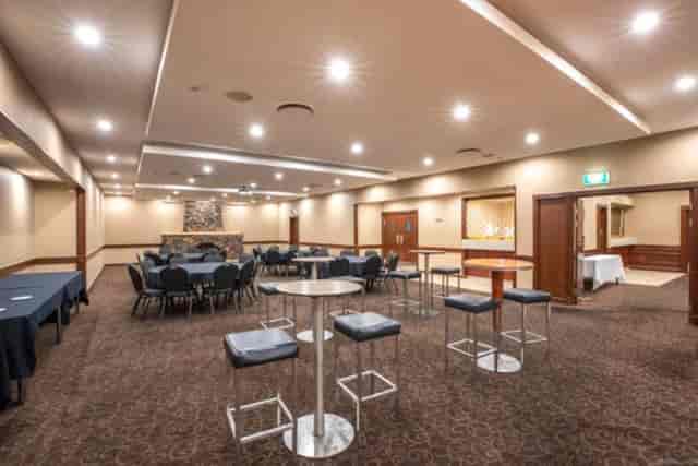 Markeri Room at Mermaid Waters Hotel: versatile hybrid event space with banquet and networking setup.