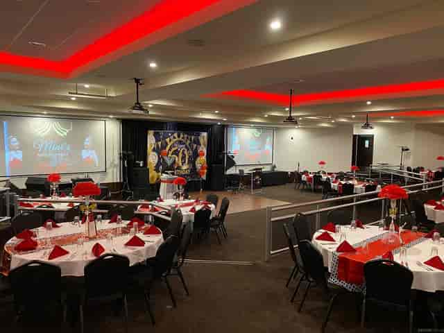 Oriana Room banquet setup with tiered seating for corporate events and gala dinners.