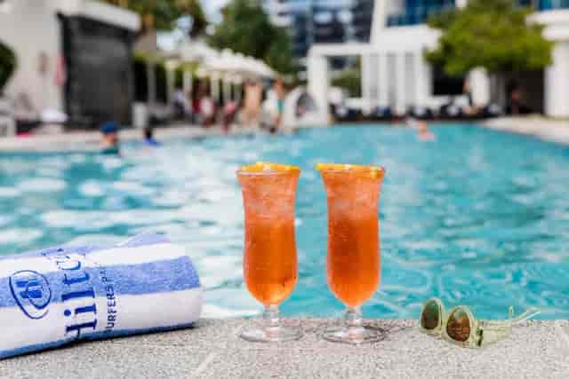 Corporate incentive poolside branding at The Deck, Hilton Surfers Paradise for business events.