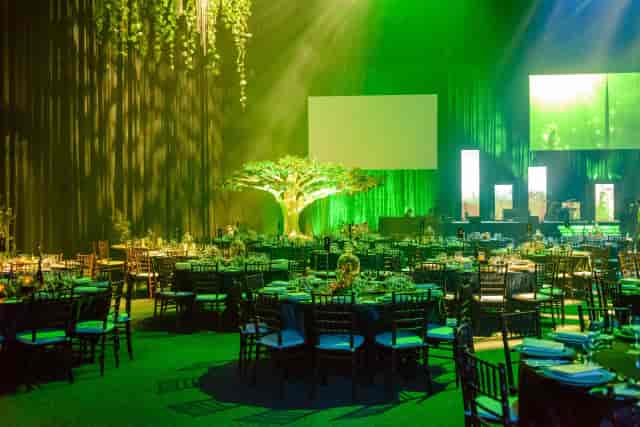 Gala event at Gold Coast Convention Centre featuring immersive LED wall and themed ballroom decor.