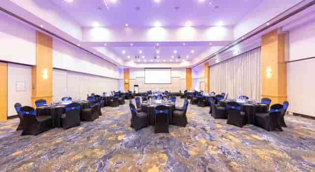 Grand Ballroom at Novotel Surfers Paradise set for corporate gala and banquet events.