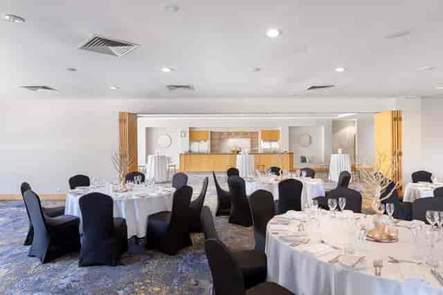 Wavebreak Room gala dinner setup at Novotel Surfers Paradise with elegant banquet tables.