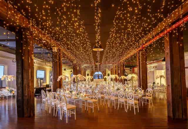Upstairs Bar at The Long Acre Tavern with fairy-light ceiling for elegant private event hosting.