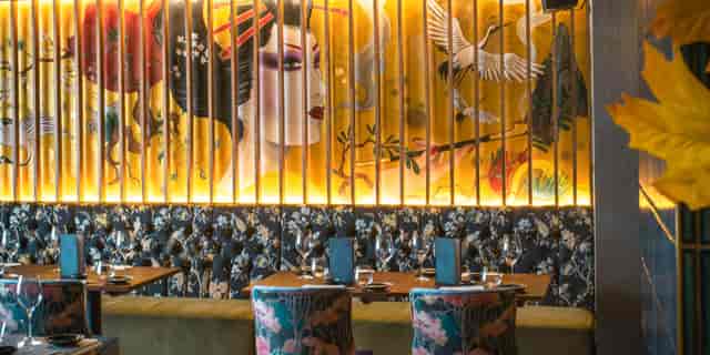 Japanese Garden at KIBOU Oxford: Elegant VIP dinner venue with ornate upholstery.