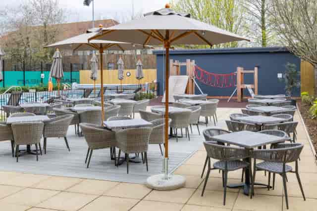 David Lloyd Oxford outdoor terrace, versatile corporate networking and family event space.