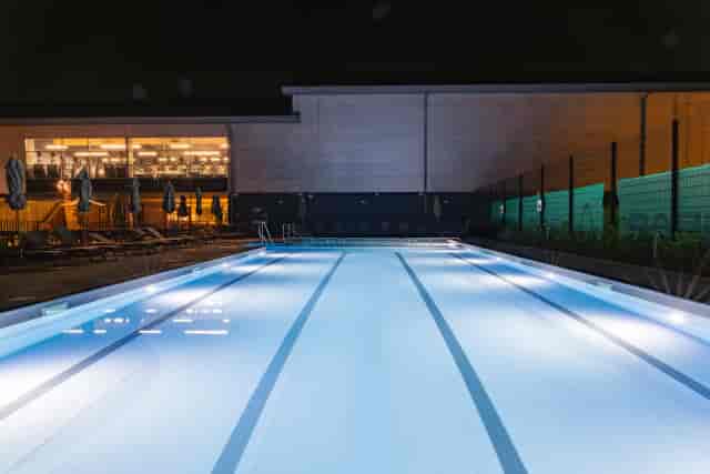 Outdoor terrace at David Lloyd Oxford for evening poolside reception and networking events.