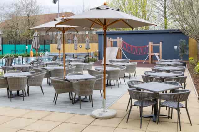 Outdoor terrace at David Lloyd Oxford for corporate events and team building.
