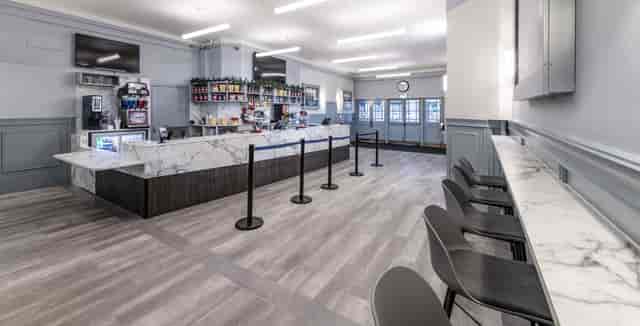 Modern marble bar at Picturehouse Central for corporate events and conference catering.