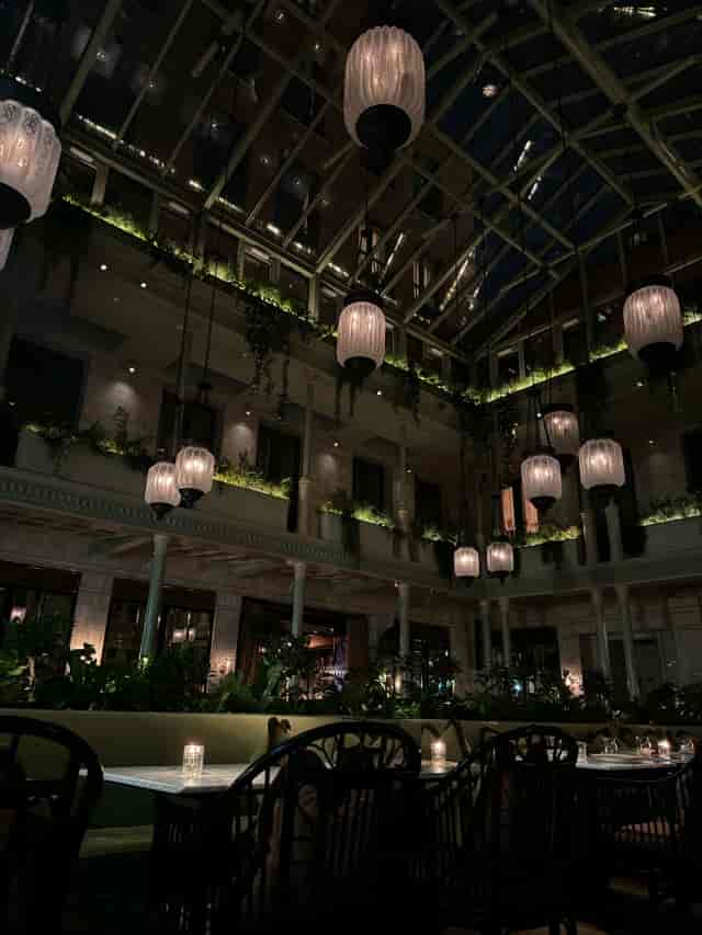 Elegant atrium at The Cellar Notting Hill for evening receptions and networking events.