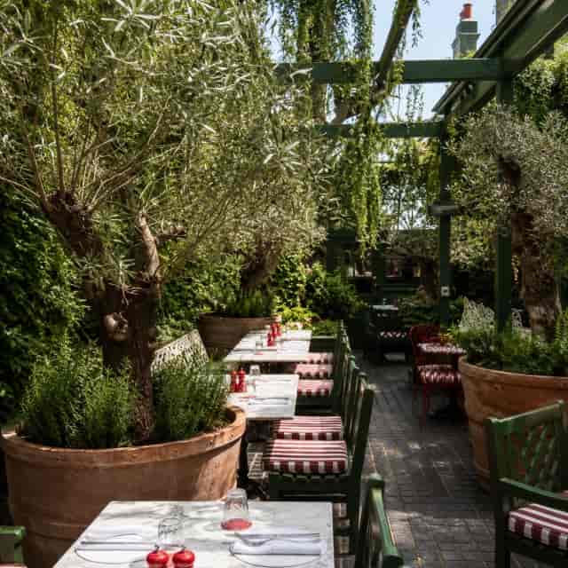 Lush outdoor courtyard venue in Notting Hill for intimate private luncheons and networking events.
