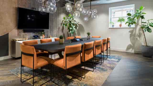 Modern boardroom at The Griffin for executive strategy and hybrid corporate meetings.
