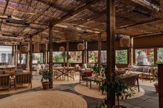 Boho-chic networking lounge at Pyro London Bridge for corporate events and cocktail receptions.