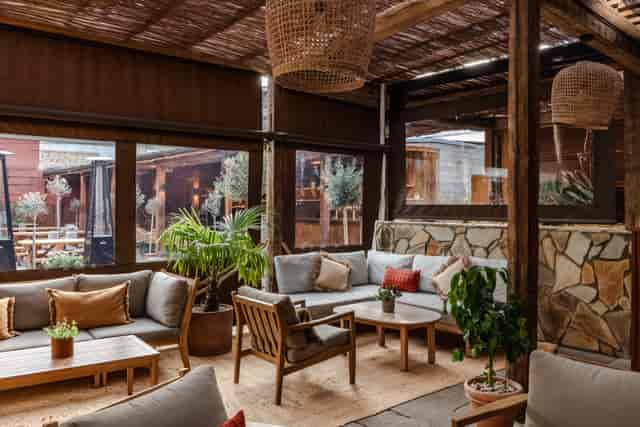 Pyro semi-outdoor lounge at Lowline Campus, ideal for networking and VIP corporate events.